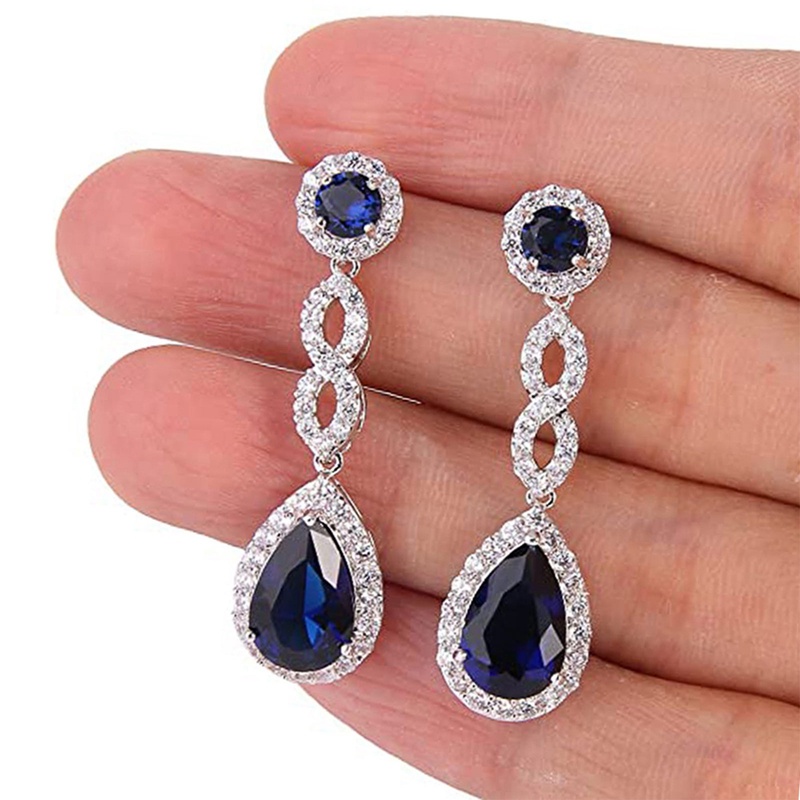 Temperamen Biru Cubic Zirconia Anting Gantung Panjang Untuk Wanita Mewah Elegan Pengantin Wanita Pesta Pernikahan Anting Perhiasan Baru