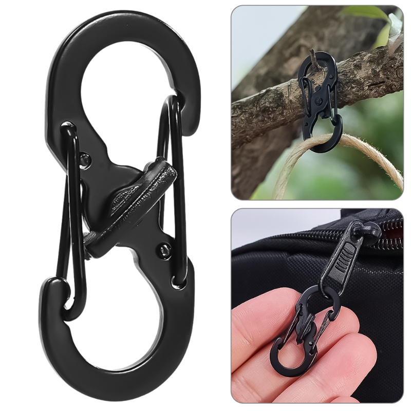 Gantungan Kunci Hitam Kait Bahan Aluminium Alloy 8-bentuk Carabiner/Aksesoris Luar Ruangan Rumah Gesper Untuk Camping Hiking Traveling Ransel