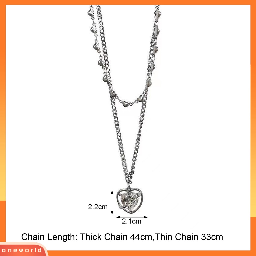 [ONE] Cinta Hati Liontin Kalung Dual Layers Rantai Elegan Keren Adjustable Titanium Steel Remaja Perempuan Klavikula Necklace