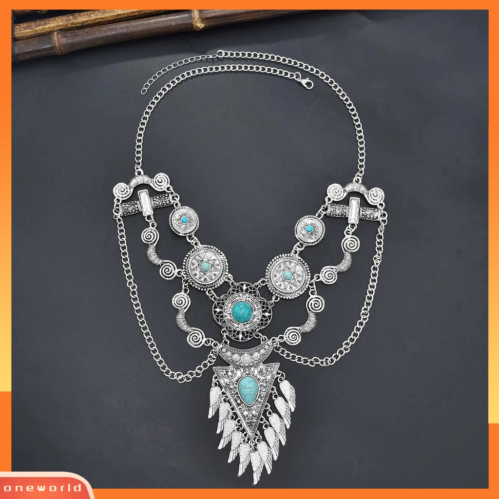 [ONE] Ladies Necklace Berlebihan Vintage Multi-layer Handmade Adjustable Dress Up Cantik Gaya Etnik Vintage Ukiran Kalung Pesta Perhiasan