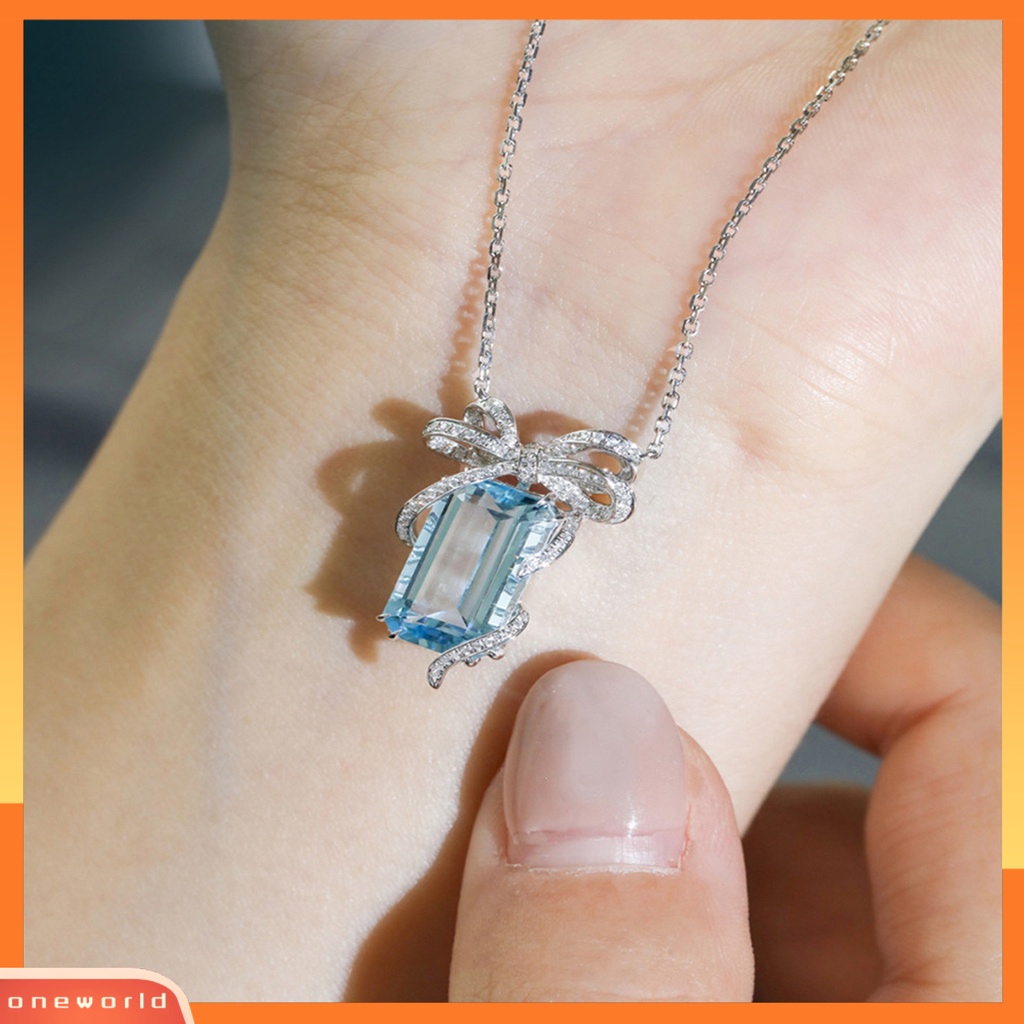 [ONE] Wanita Kalung Busur Cubic Zirconia Perhiasan Semua Pertandingan Tahan Lama Rantai Klavikula Mengkilap Untuk Pesta