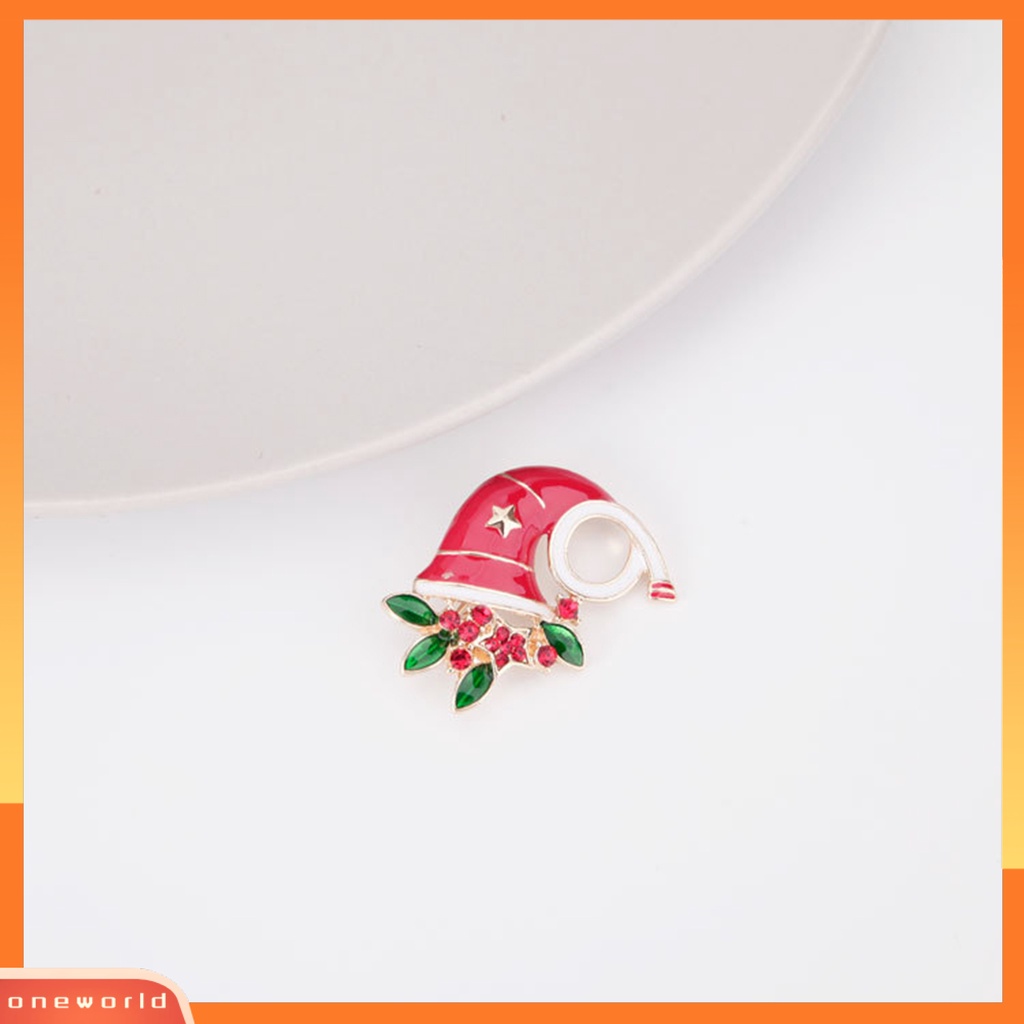 [ONE] Bros Natal Meriah Enamel Warna-Warni Berlian Imitasi Mengkilap Bertatahkan Serbet Tempat Cincin Hadiah Tahun Baru Bell Wreath Gift Box Sepatu Snowman Breastpin Perhiasan Party Favors