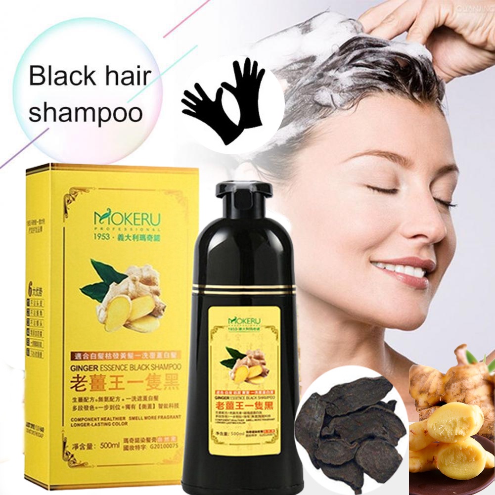 Mokeru Shampoo Pewarna Rambut Herbal Alami 500ml Shampo Penghitam Rambut Uban Menjadi Hitam Hasil Permanen 100% ORI