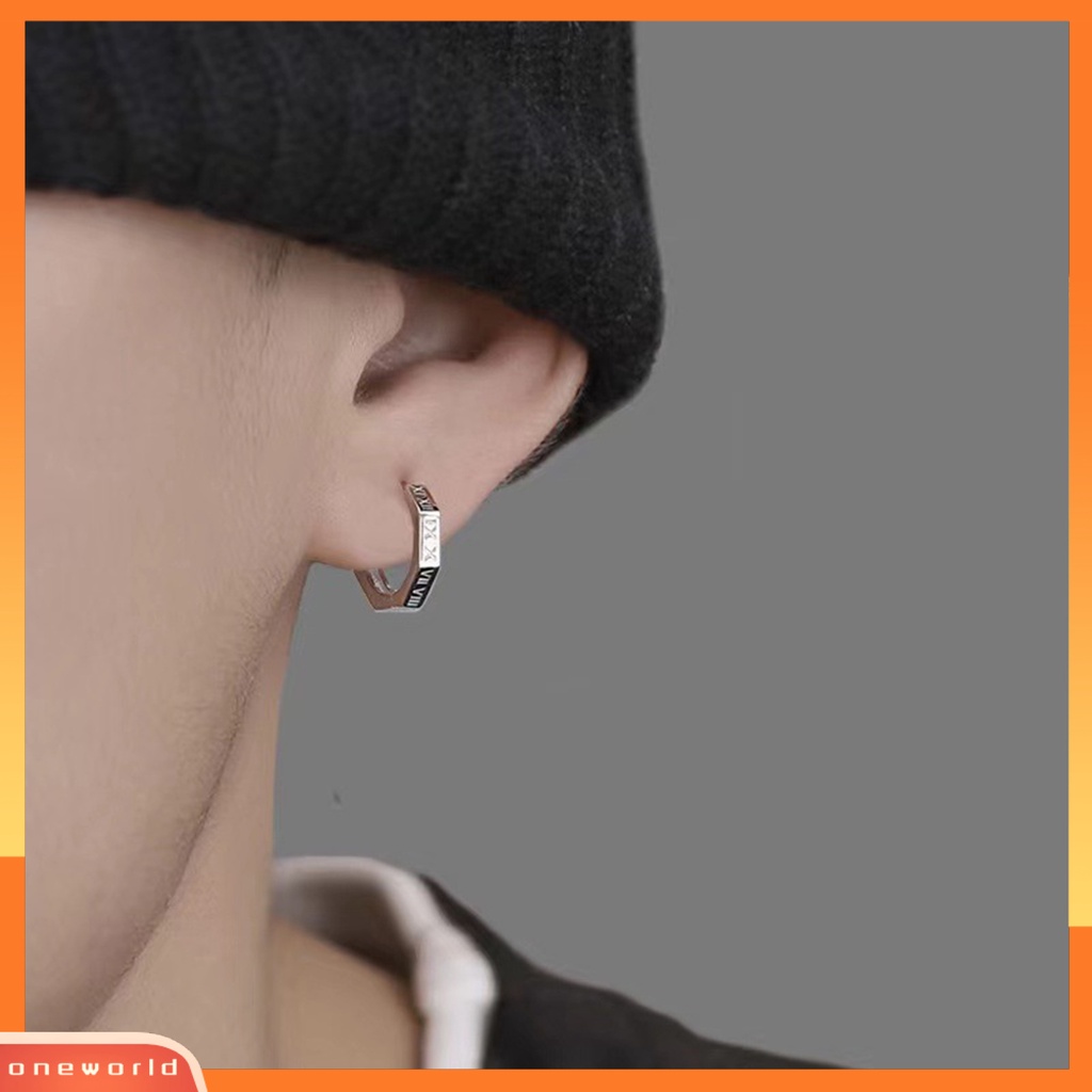 [ONE] 1pasang Ear Studs Angka Romawi Cetak Tindik Kepribadian Geometris Hias Nikel Gratis Fashion Punk Hoop Earrings Pria Aksesori