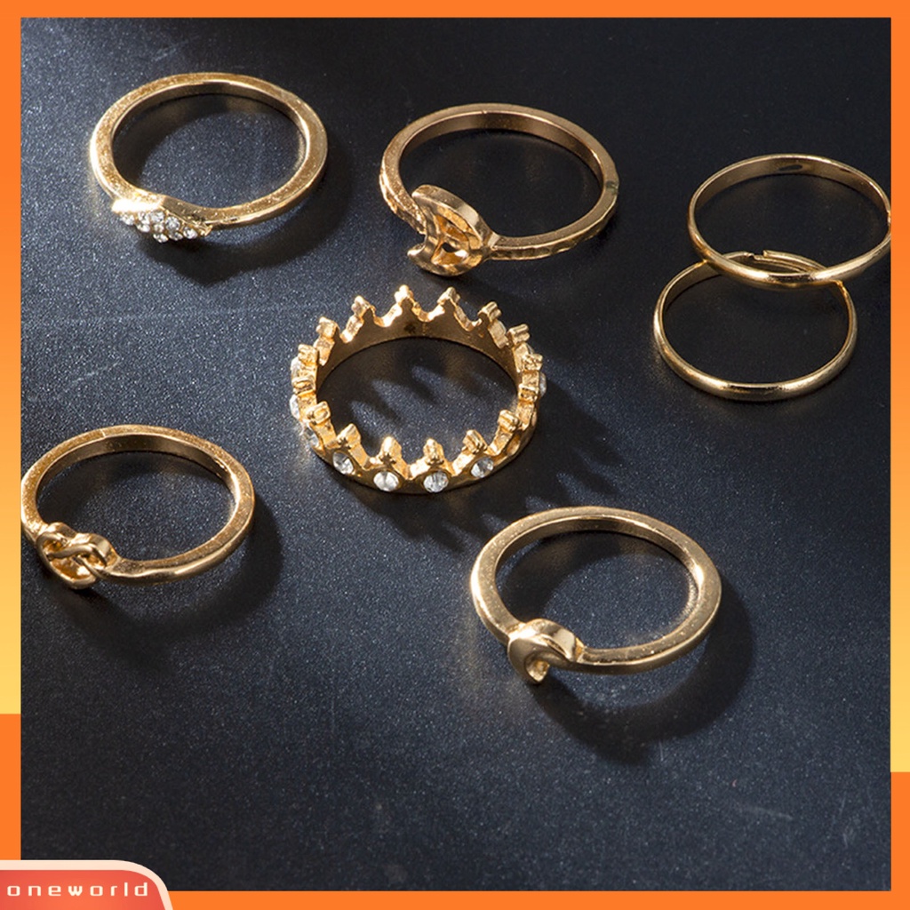 [ONE] 13pcs/set Cincin Fashion Berlian Imitasi Bersinar Mahkota Bulan Bintang Knuckle Ring Untuk Pesta