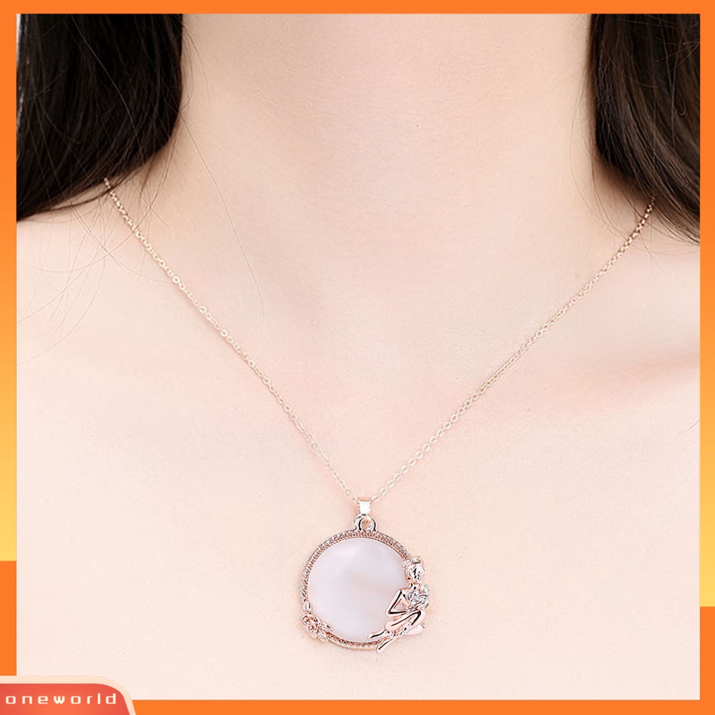 [ONE] 1set Kalung Anting Set High Gloss Bulat Opal Electroplating Kristal Imitasi Dress Up Stud Earrings Pendant Kalung Set Perhiasan Aksesori