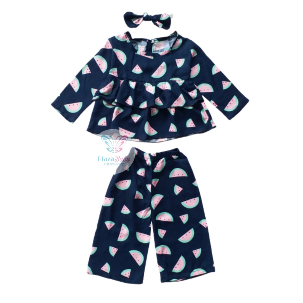 Plazababyku MX MELODY RAYON SETELAN BANDO setelan bayi motif bunga yang lucu free headband