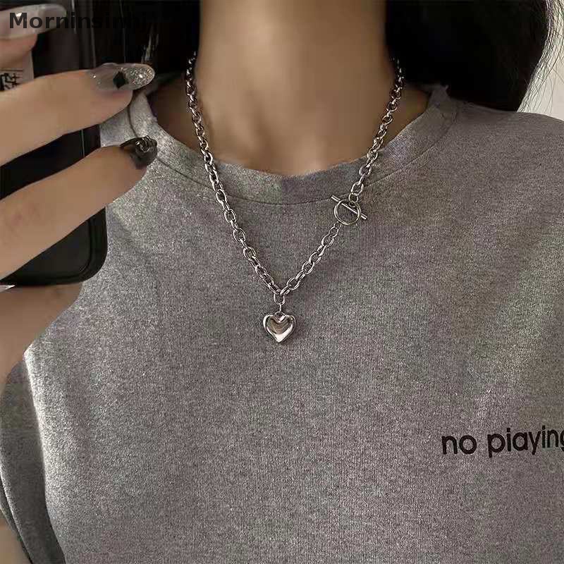 Mornin Desain Baru Fashion Hati Tergantung Untuk Wanita Pesona Rantai Kalung choker Baja Titanium hip hop Kalung id