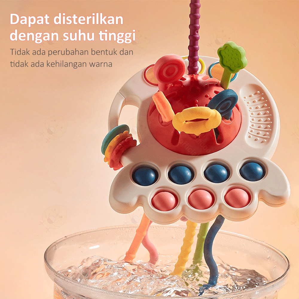 Lacoo Mainan edukasi teether bayi BPA free Pop it teether bayi tarik panjang Mainan gigitan bayi silikon