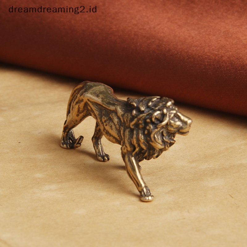 (drea) Patung Miniatur Majestic Lion King Tembaga Murni Dekorasi Meja Craft //