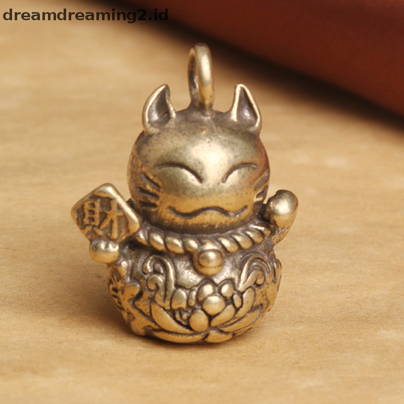 (drea) Kuningan Tua Kucing Rejeki Lucky Cat Gantungan Kunci Mobil Murni Handmade Brass Lucky Cat Car Keychain Handle Gantungan Kunci Aksesoris Perhiasan //