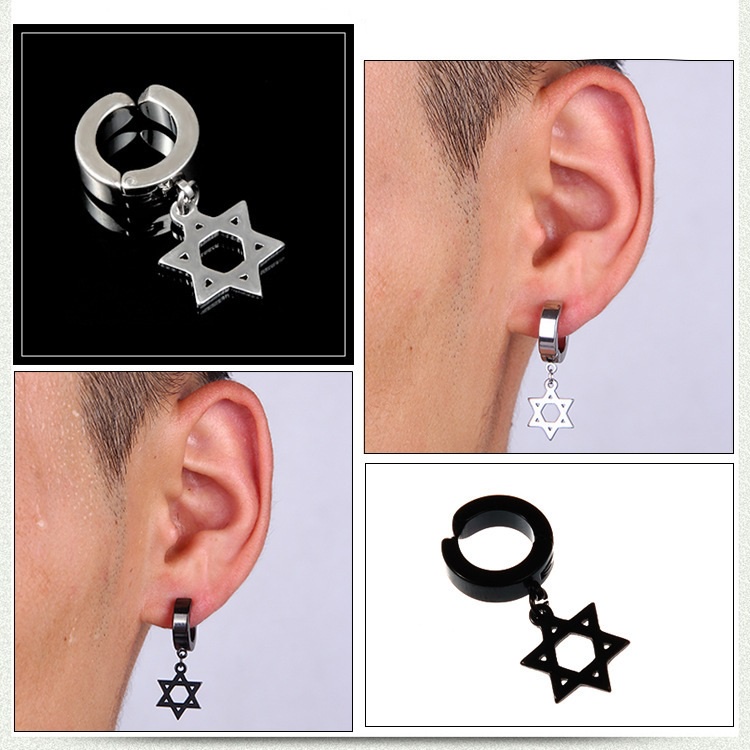 Ahellogirl Hip-hop Liontin Salib Pribadi Bahan Titanium Steel Ear Buckle Street Earrings Untuk Pria Wanita
