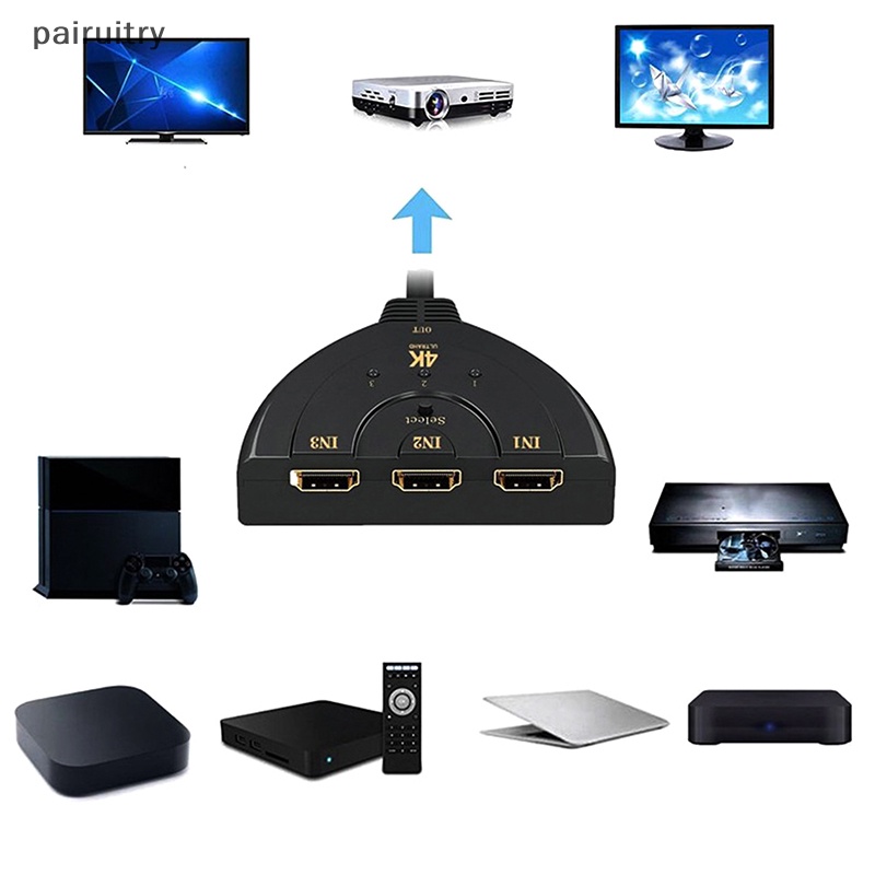 Prt 4K*2K 3D Mini 3port HDMI-compatible 1.4 Switch 4K Switcher HD Splitter 1080P 3in1 Adaptor Video out Untuk DVD HDTV Xbox PS3 PS4 PRT