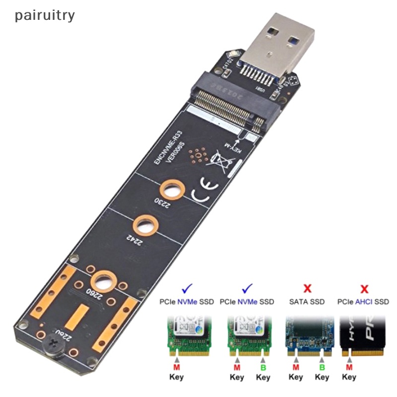 Prt NVMe USB Adapter M.2 NVMe to USB 3.1 SSD Adapter 10Gbps USB3.1 Gen 2rtl9210 Chip Untuk Kunci M2 NVMe 2230 2242 2260 2280 M.2 SSD PRT