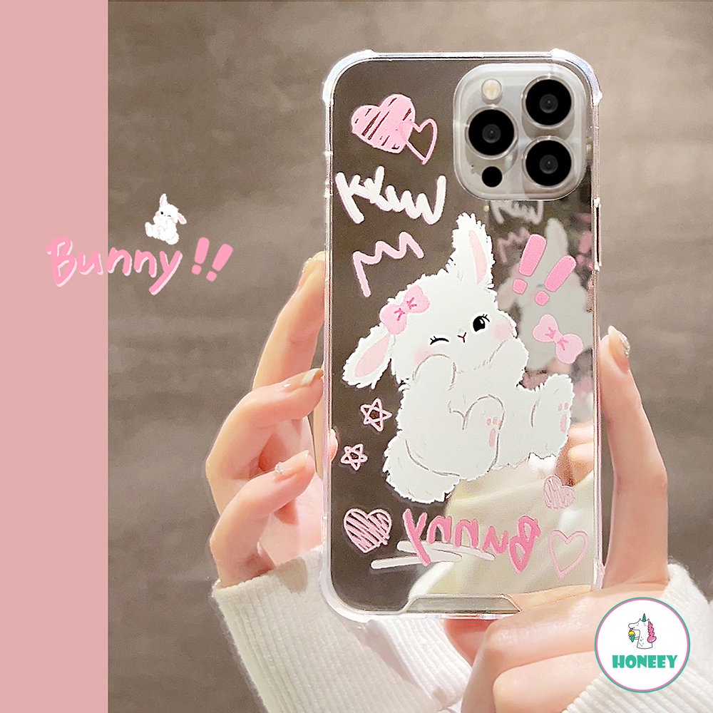 IPHONE Pink Dasi Kupu Kelinci Cermin Gadis Manis Phone Case Untuk Iphone14 13 12 11 Pro Max Xr Xs 7 8plus Case Lucu Manis Kartun Art Cover