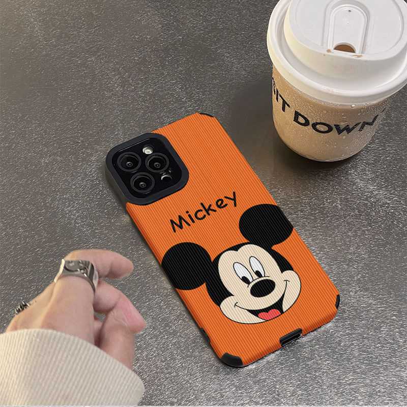 Lamb Skin Cute Orange Mickey Soft Case IPhone 6S 7 Plus 8 Plus X XS XR XS Max 11 13 12 14 PRO Max 14 Plus 12 13 MINI SE Phone Case Girl Women's Fashion