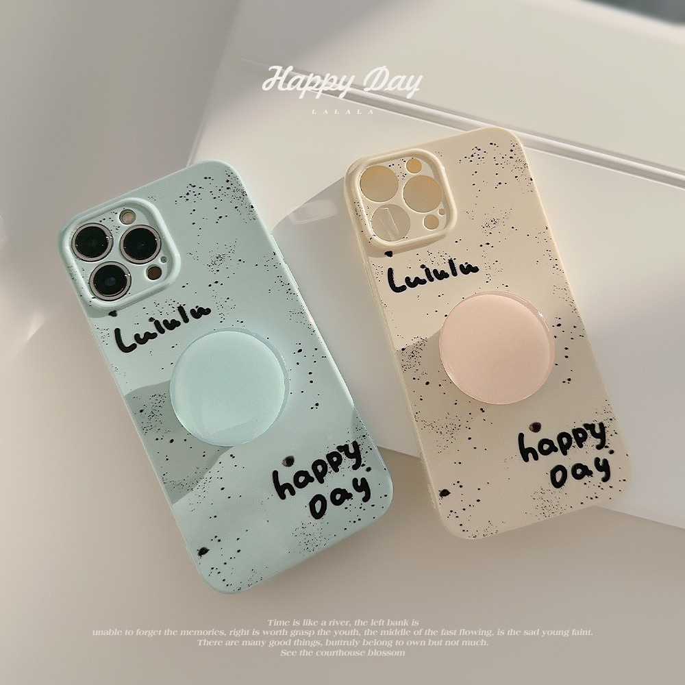 IPHONE Ins Kuning Biru Lulu Bintik Tinta Silikon Case Dengan Holder Untuk Iphone14 11 12 13 PRO MAX Casing Cover Pelindung AT0332