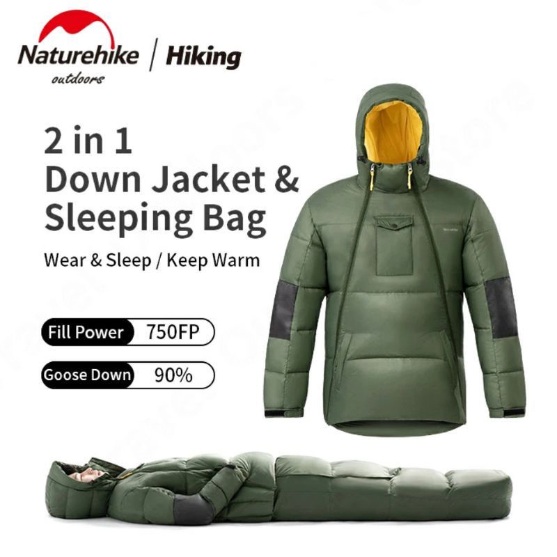JAKET SLEEPING BAG 2 IN 1 GOOSE DOWN NATUREHIKE NH21YR001 KANTONG TIDUR MULTIFUNGSI TEBAL WINTER BUL