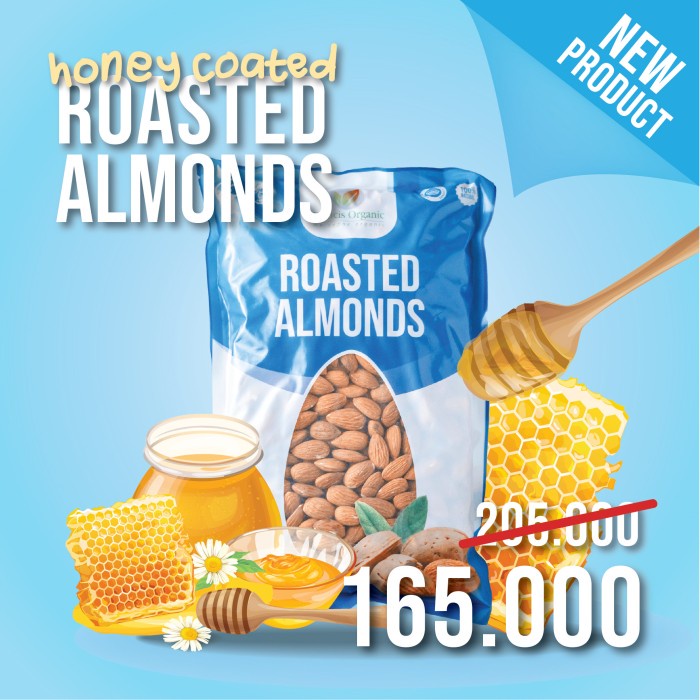 

New Arrival- Honey Coated Roasted Almond Francis Organic Almond Madu - 1kg - 1000gr
