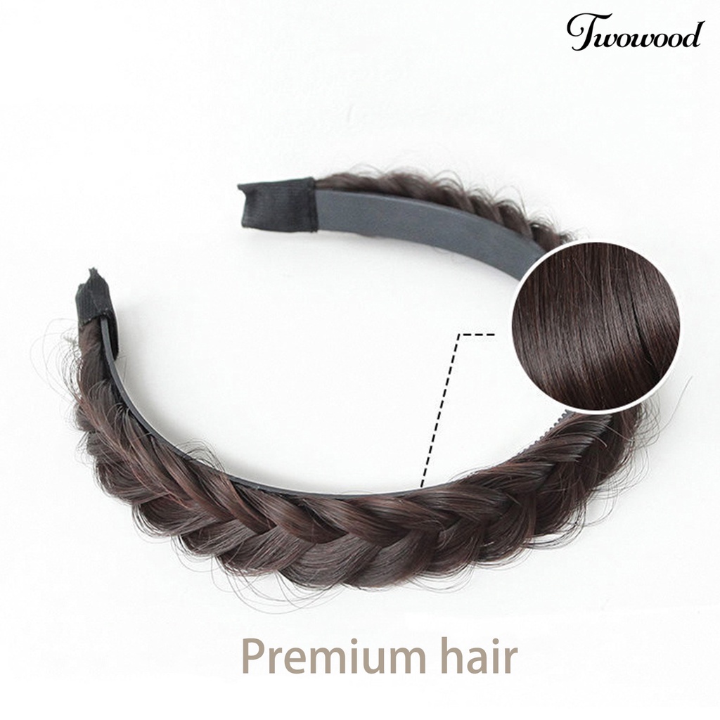 Twowood Braided Wig Headband ide-brimmed Alami Senada Dekorasi Rambut Tiga Helai Twist Kepang Rambut Palsu Wig Rambut Hoop Aksesoris Rambut