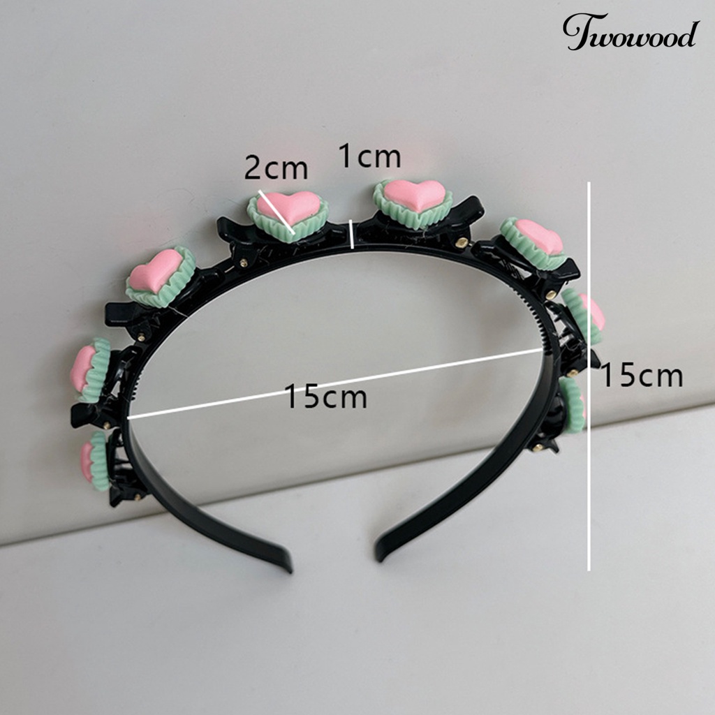 Twowood Lady Headband Non-slip Hias Jantung Dekorasi Narrow Band Warna Kontras Hiasan Rambut Elastis Cuci Muka Lady Hair Hoop Aksesoris Rambut