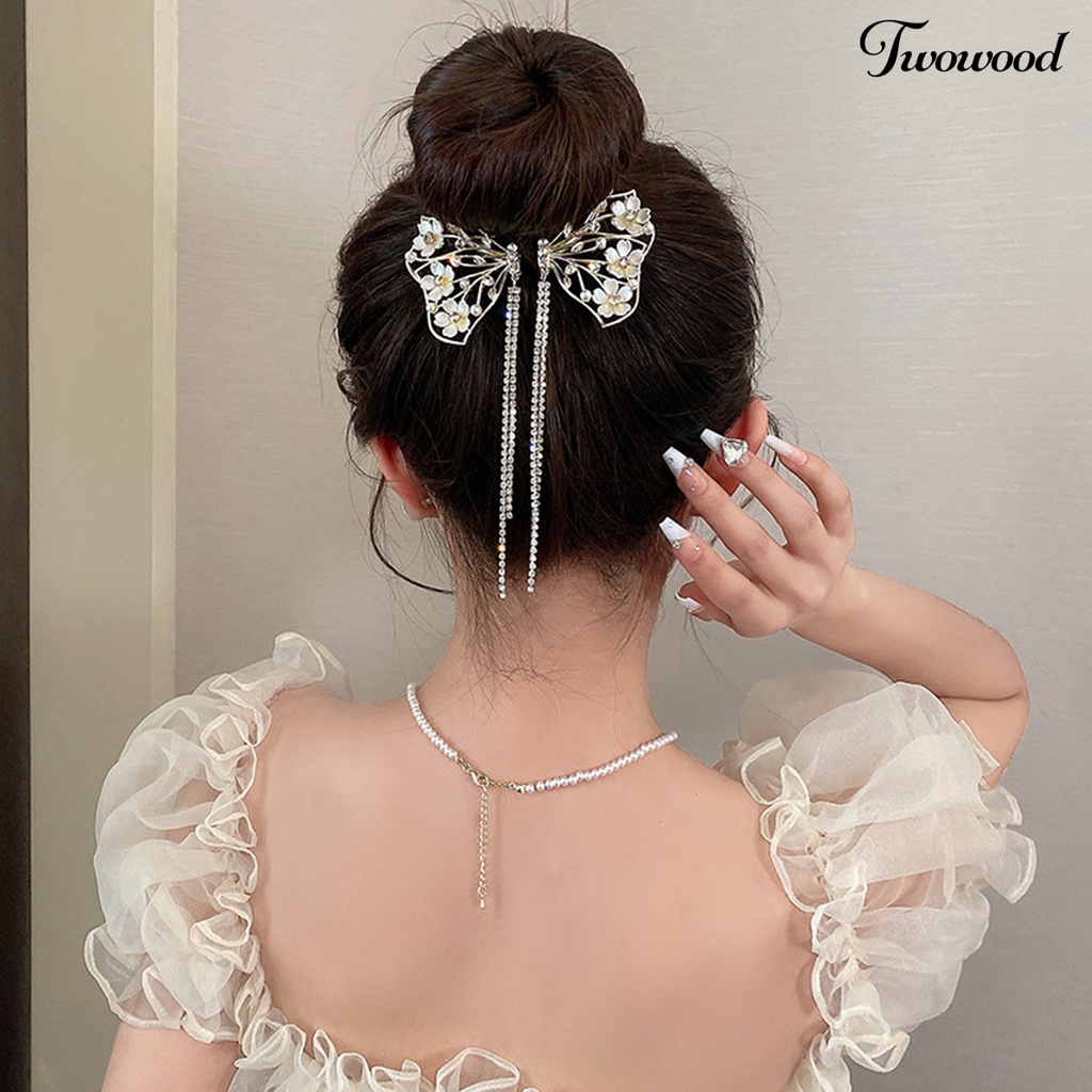 Twowood Faux Pearls Rhinestones Bunga Dekorasi Bakso Rambut Klip Rumbai Sisir Desain Besar Kupu-Kupu Dekorasi Ponytail Hairpin Aksesoris Rambut