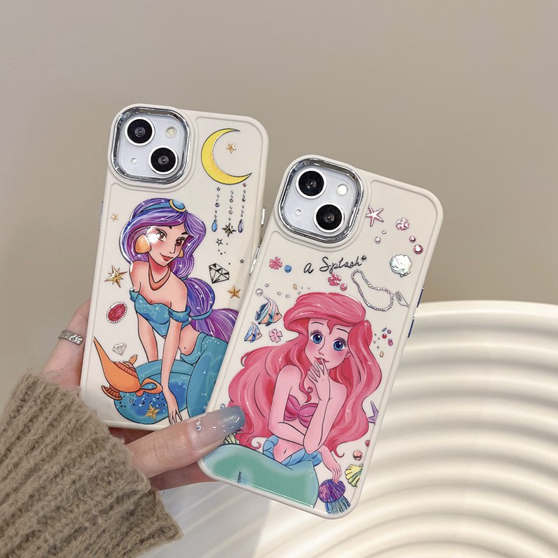 All New Electroplated Camera Skin Silicone Soft Case IPhone 11 12 13 14 Pro Max Fashion Wanita Hadiah Lucu Kartun Telepon Kasus Putri Duyung Princess