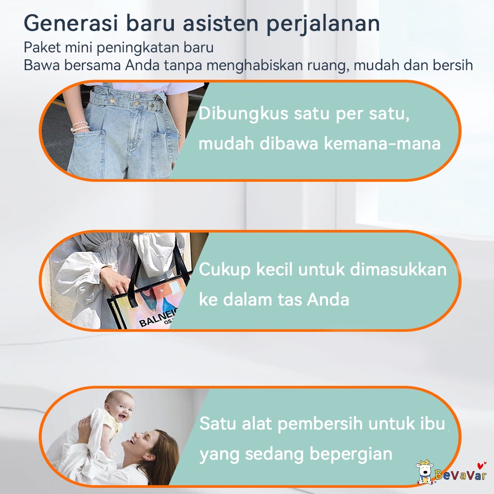 BEVAVAR 8pcs Baby Wipes mini/Tisu bayi Tanpa Alkohol/Kertas toilet basah untuk bayi