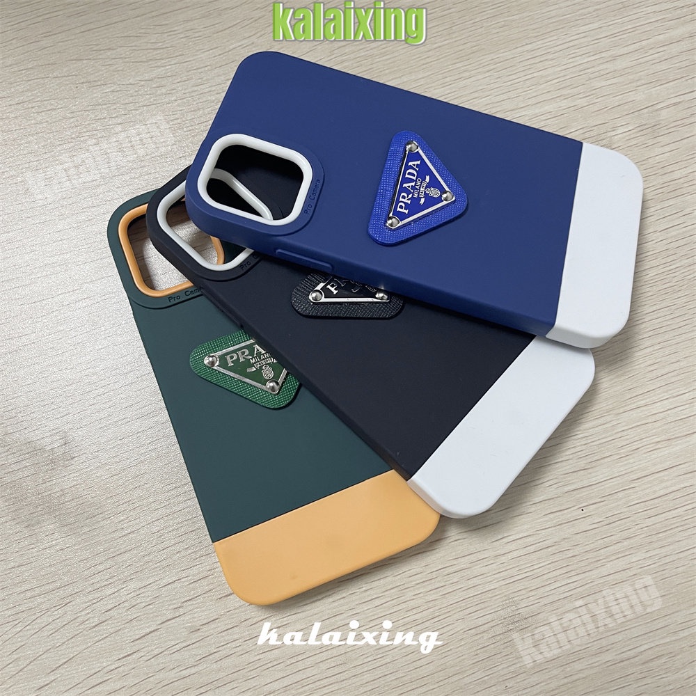 IPHONE Case Persegi Warna-Warni Untuk Iphone14 13 Pro Max 11x Xr Xs Max Case Warna Campur Soft Caing Tepi Lurus 3D Logo Prada