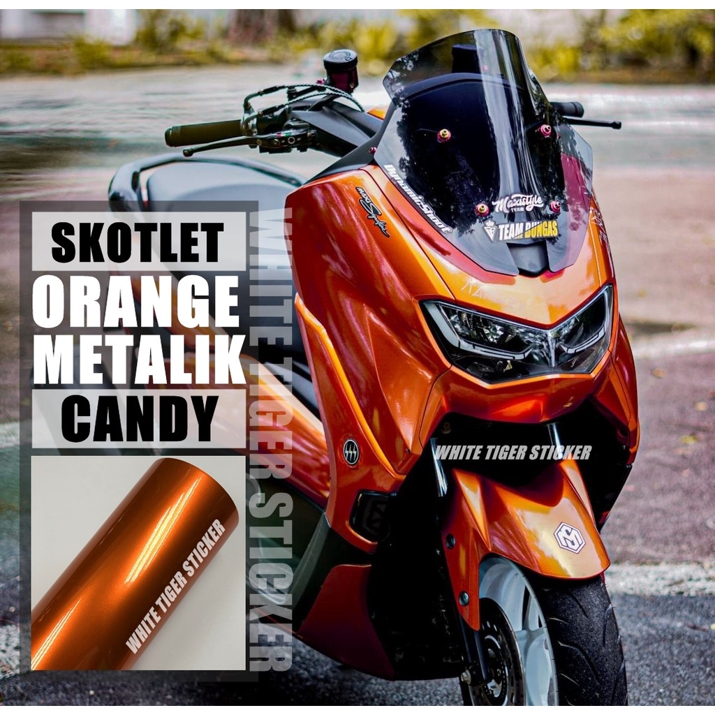 SKOTLET STIKER MOTOR ORANGE METALIK CANDY SKOTLET ORANGE CANDY SCOTLITE ORANGE CANDY STIKER OREN MET