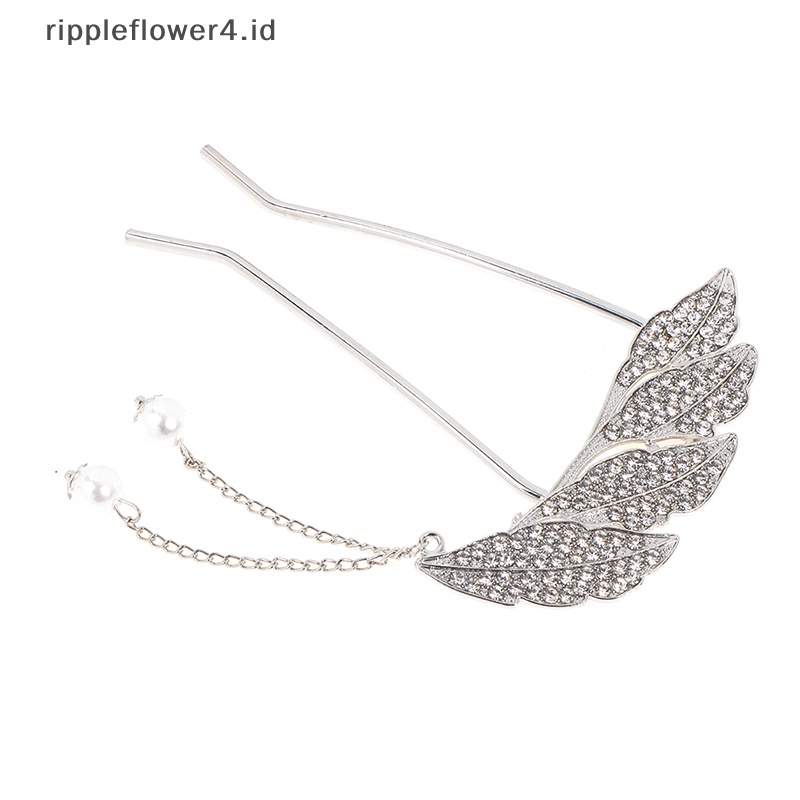 {rippleflower4.id} Hairclip Bentuk U Berlian Imitasi Jepit Bulu Rumbai Mutiara Jepit Rambut Artefak Rambut~