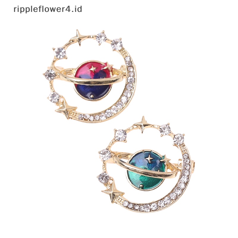 {rippleflower4.id} Lucu Bumi Bulan Bintang Bros Planet Biru Anti Liar Pin Mantel Syal Bros Enamel Korsase Pin Perhiasan Hadiah~