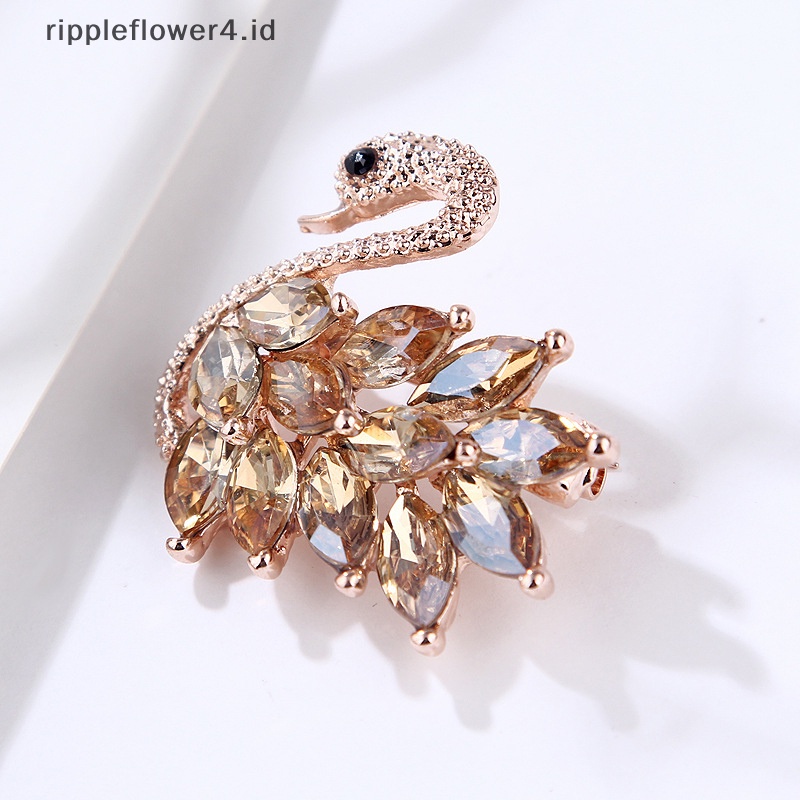 {rippleflower4.id} 1pc Alloy Crystal Swan Brooch Kristal Hewan Bros Jas Kerah Pin Hias~