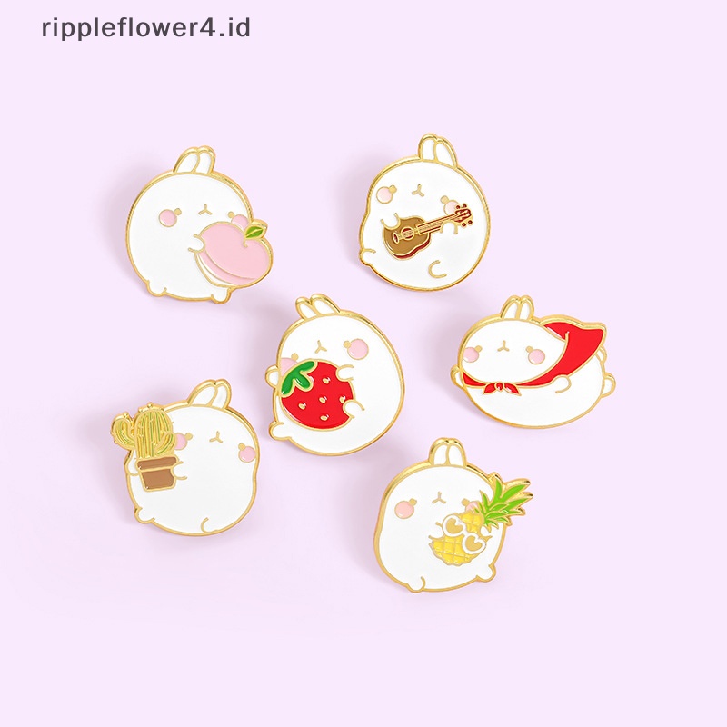 {rippleflower4.id} Kartun Hewan Manis Kelinci Enamel Pin Tanaman Buah Strawberry Nanas Alloy Bros Wanita Lucu Perhiasan Hadiah~