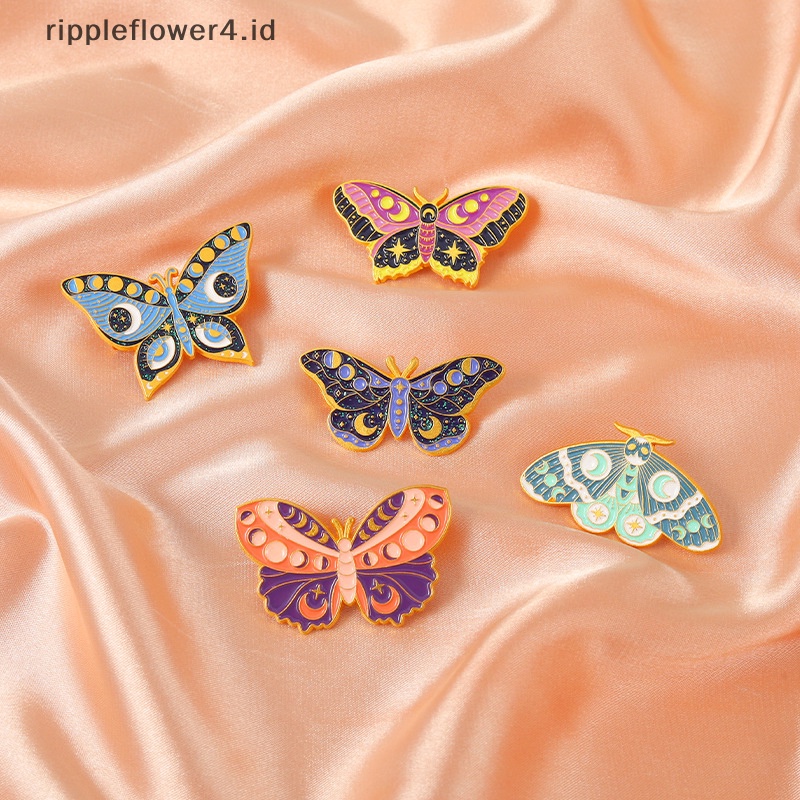 {rippleflower4.id} Pin Enamel Kupu-Kupu Penyihir Custom Fase Bulan Ngengat Bros Kerah Lencana Punk Gothic Serangga Perhiasan Hadiah Untuk Teman~