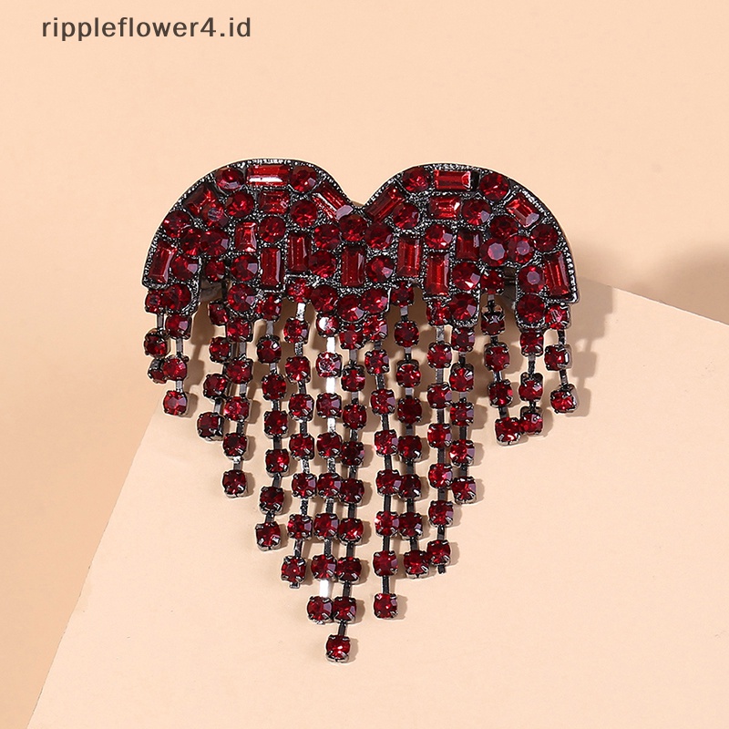 {rippleflower4.id} Trendi Klasik Darah Berlian Imitasi Bentuk Hati Kerah Pin Benang Panjang Rumbai Bros Wanita Bros Lencana Lady Retro Mantel Pakaian Pin Perhiasan Hadiah~