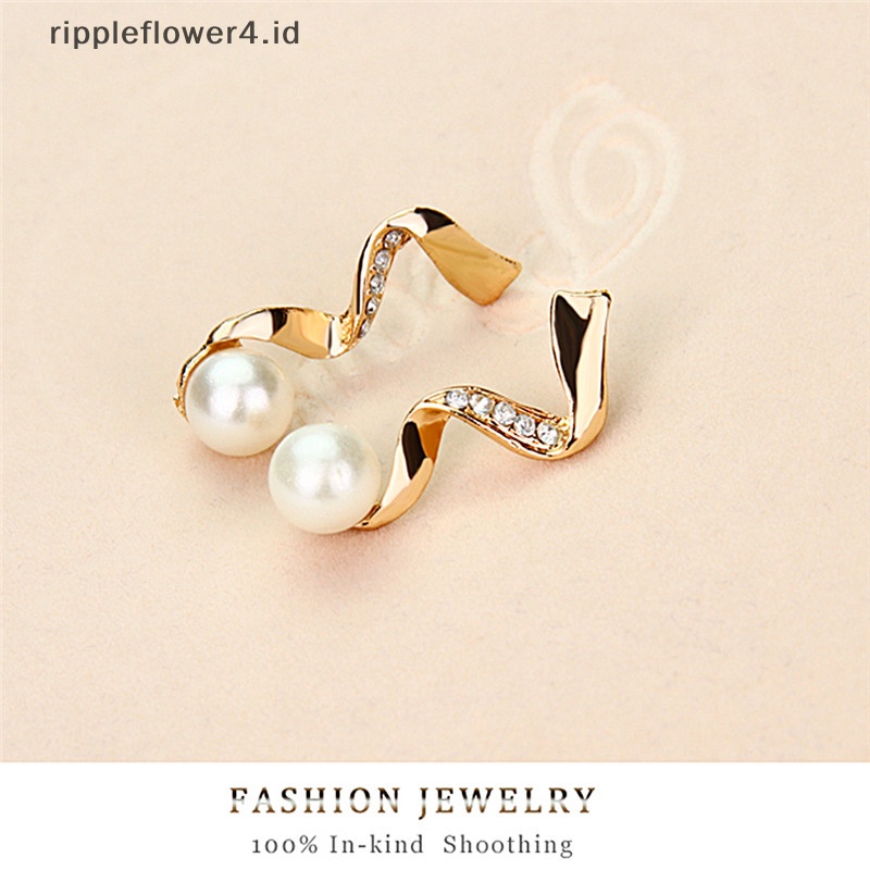{rippleflower4.id} Baru Wanita Pengantin Pesta Pernikahan Mutiara Berlian Imitasi Kalung Anting Set Perhiasan~