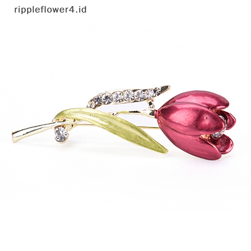 {rippleflower4.id} Pin Bros Bunga Tulip Elegan Berlian Imitasi Kristal Aksesoris Pakaian Perhiasan~