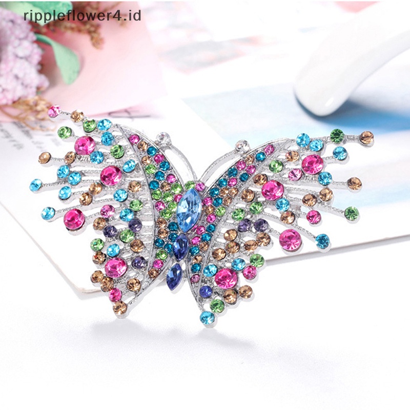 {rippleflower4.id} Bros Kupu-Kupu Berlian Imitasi Warna-Warni Untuk Wanita Pin Bros Mantel Serangga Lucu~