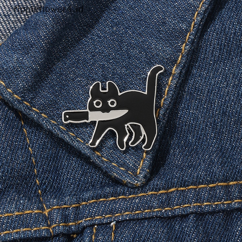 {rippleflower4.id} Kartun Kucing Hitam Pemodelan Pop-Enamel Bros Pin Fashion Lapel Lencana Pin Perhiasan Hadiah~