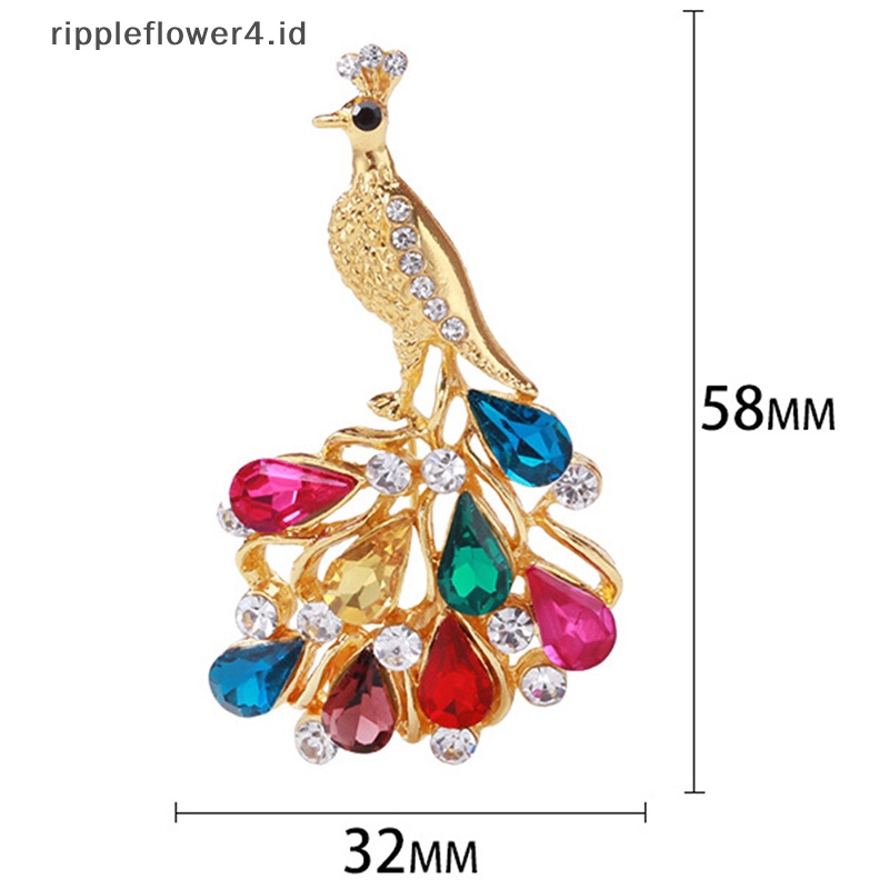 {rippleflower4.id} Retro Hewan Bros Berkilau Berlian Imitasi Merak Bros Hewan Bros Pin Perhiasan Hadiah Aksesoris Pakaian Ornamen~