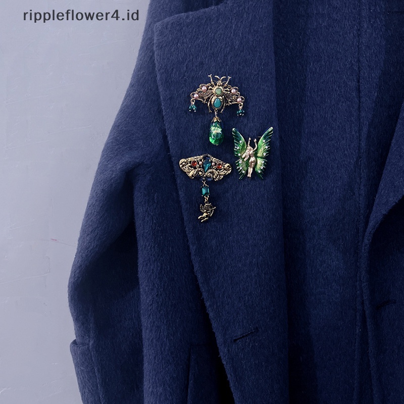 {rippleflower4.id} Elegan Vintage Logam Kupu-Kupu Berlian Imitasi Bros Pin Untuk Wanita Pria Kerah Pakaian Aksesoris Jas Syal Klip Perhiasan Hadiah~