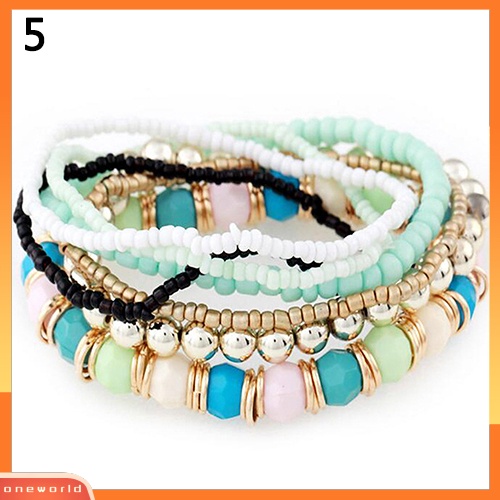 [WOD] 7lapis Manik-Manik Akrilik Bohemian Mixcolor Stretch Multilayer Fashion Gelang