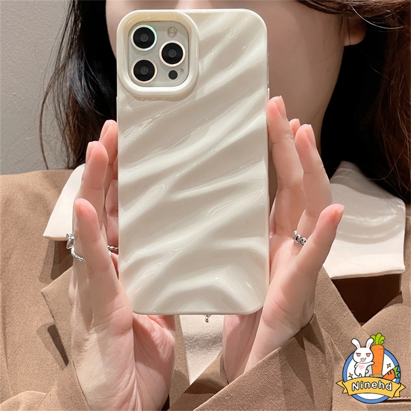 Casing iPhone Motif Riak Lipit Warna Solid Putih Susu Mewah Kompatibel Untuk Iphone14 13 12 11 Pro Max X Xr Xs Max8 7 6 6s Plus Se2020 Shockproof Soft Case Cover Pelindung