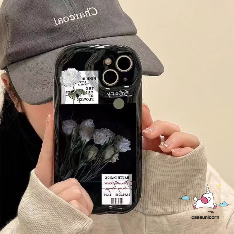 Untuk Realme C53 C35 C55 C31 5i 9i 5s 5 7i 6i C11 C25 C33 C30 C15 C25s C21Y C25Y C12 C21 C17 C2 C20 C3 C20A Cat Minyakin Retro Rose Simple Label Floral Lembut 3D Bergelombang Curved Edge Case