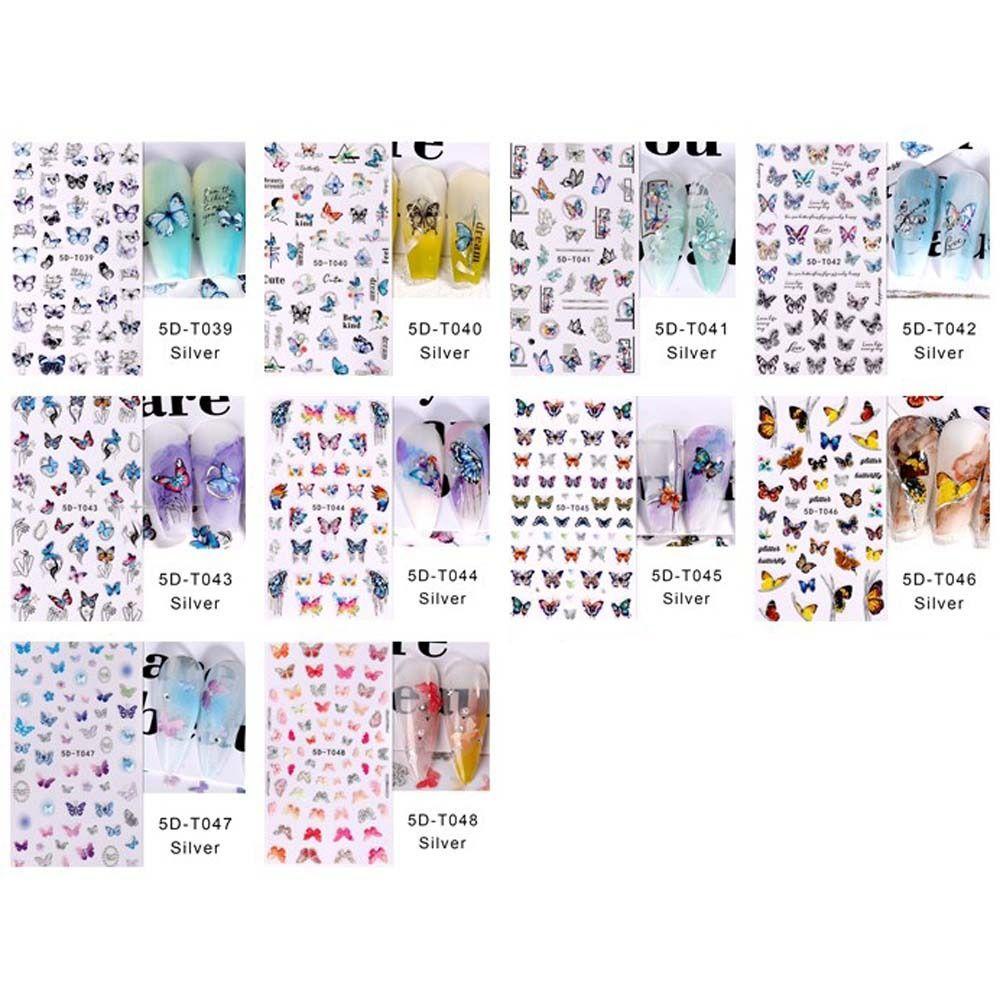 Mxbeauty Stiker Kuku Kupu-Kupu Warna-Warni Korea Huruf Inggris Jepang Self Adhesive Dekorasi Kuku