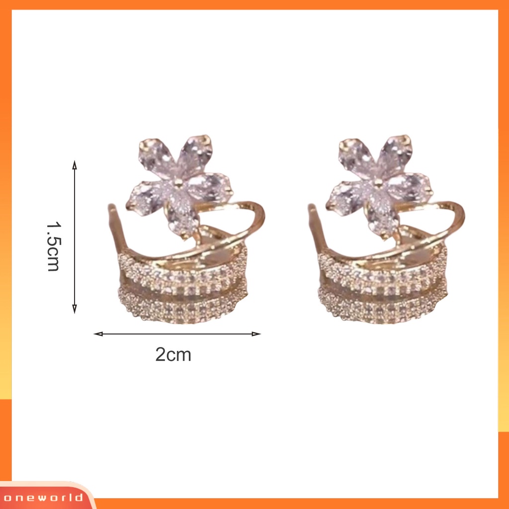 [WOD] 1pasang Ear Studs U Cincin Bunga Perhiasan Shiny Cubic Zirconia Stud Earrings Untuk Pesta Pernikahan Perjamuan Hadiah