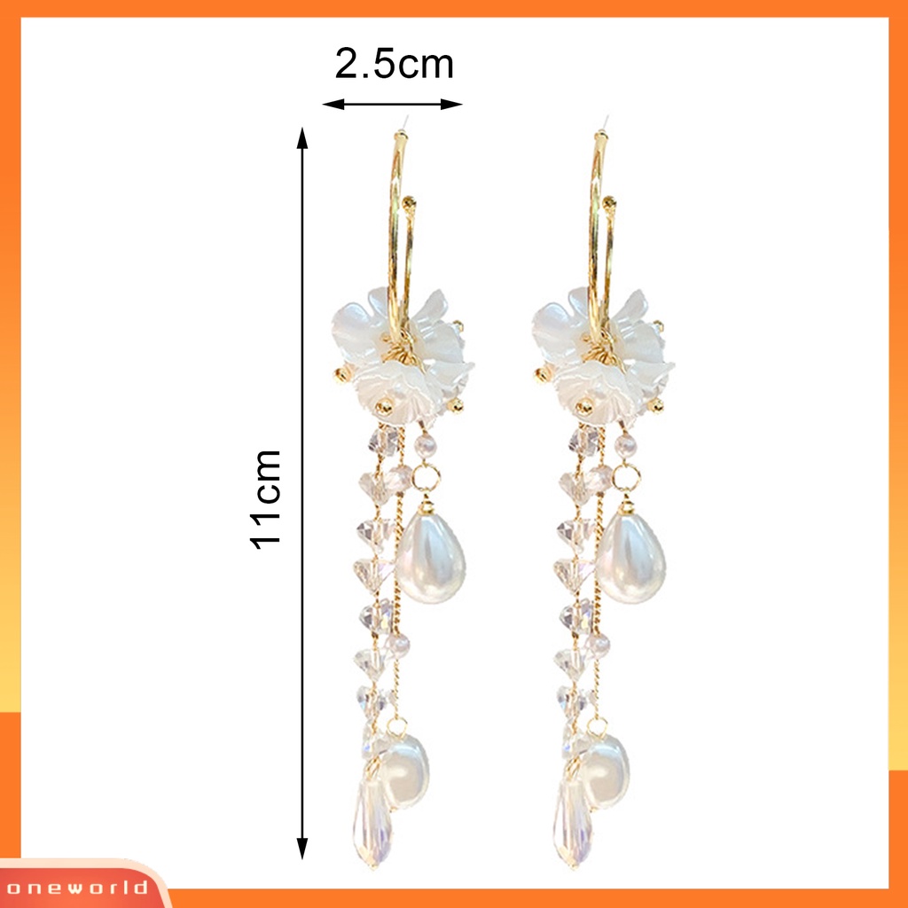 [WOD] 1pasang Lady Menjuntai Anting Mutiara Imitasi Berlian Imitasi Tahan Lama Bunga Rumbai Mewah Drop Earrings Untuk Hadiah