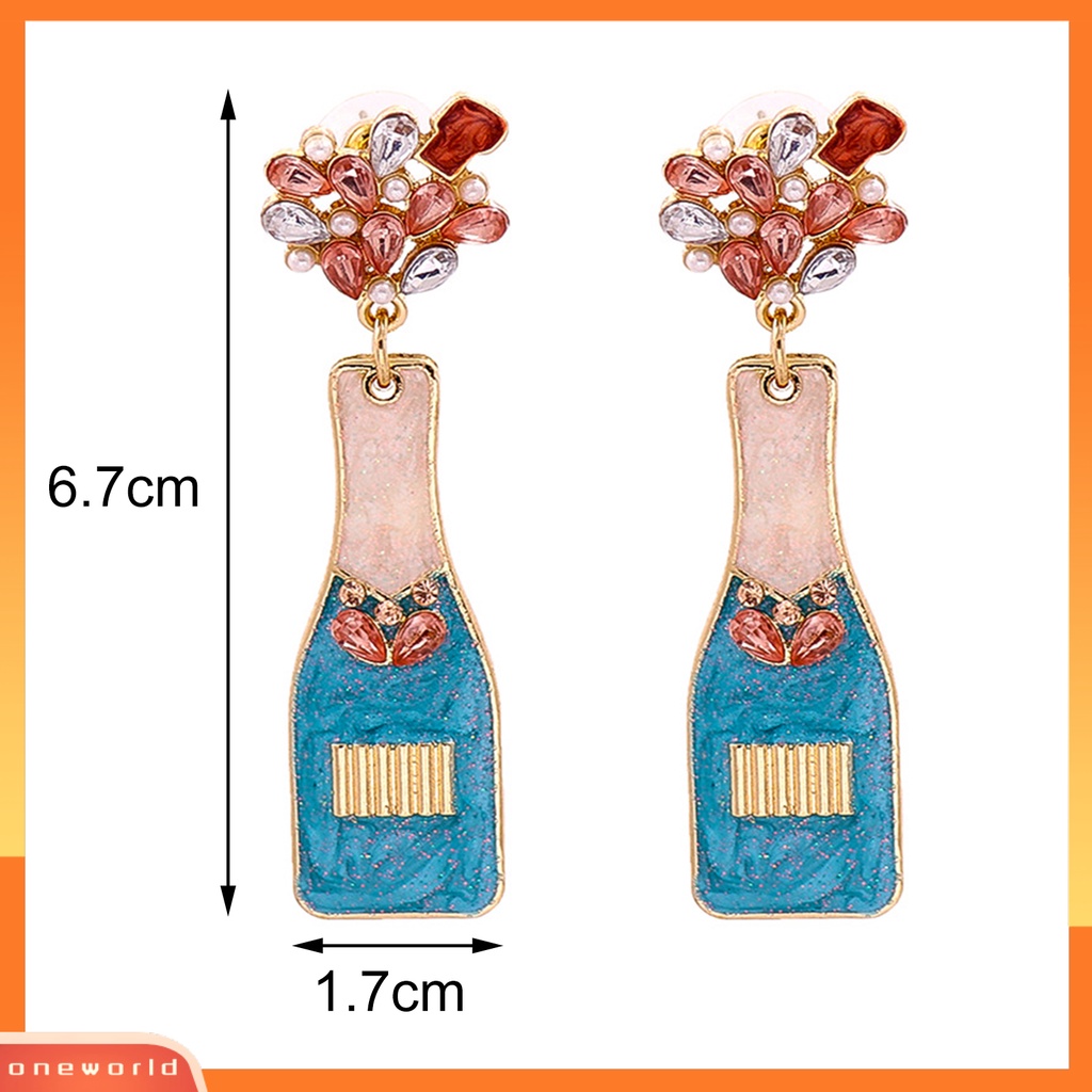 [WOD] 1pasang Anting Menjuntai Bentuk Botol Wine Rhinestones Perhiasan Indah Mutiara Imitasi Stud Earrings Untuk Pacaran