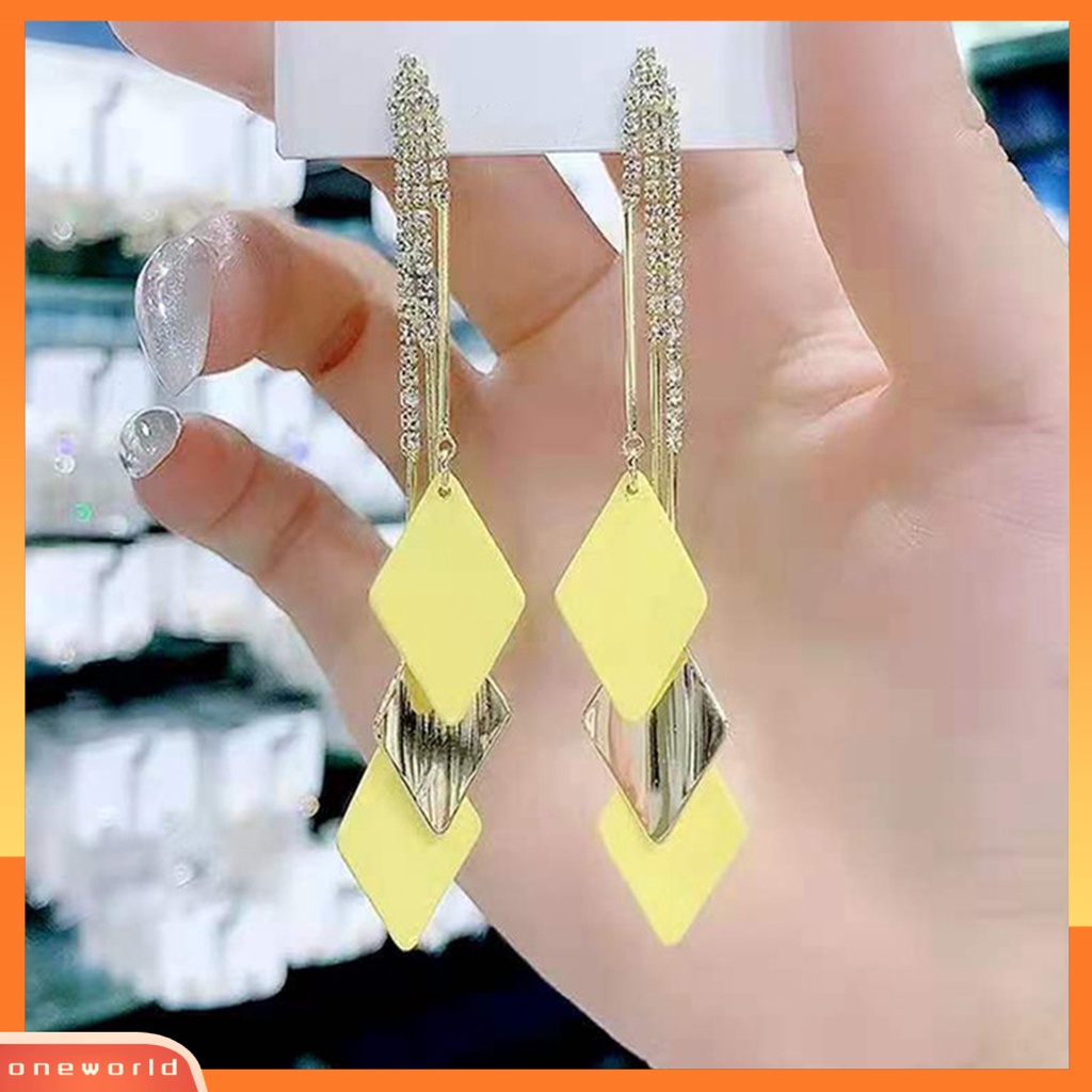 [WOD] 1pasang Anting Wanita Menjuntai Rumbai Berlian Imitasi Geometris Anggun Drop Earrings Untuk Hadiah